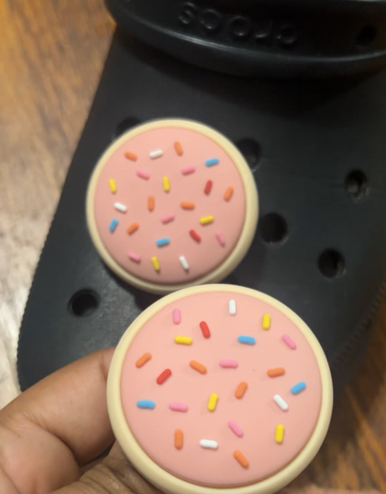 2 pc pink frosted sugar cookie clog shoe charm